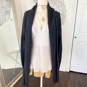 Tahari Pure Luxe Elegant Dark Gray Pure Cashmere Soft Open Cardigan L